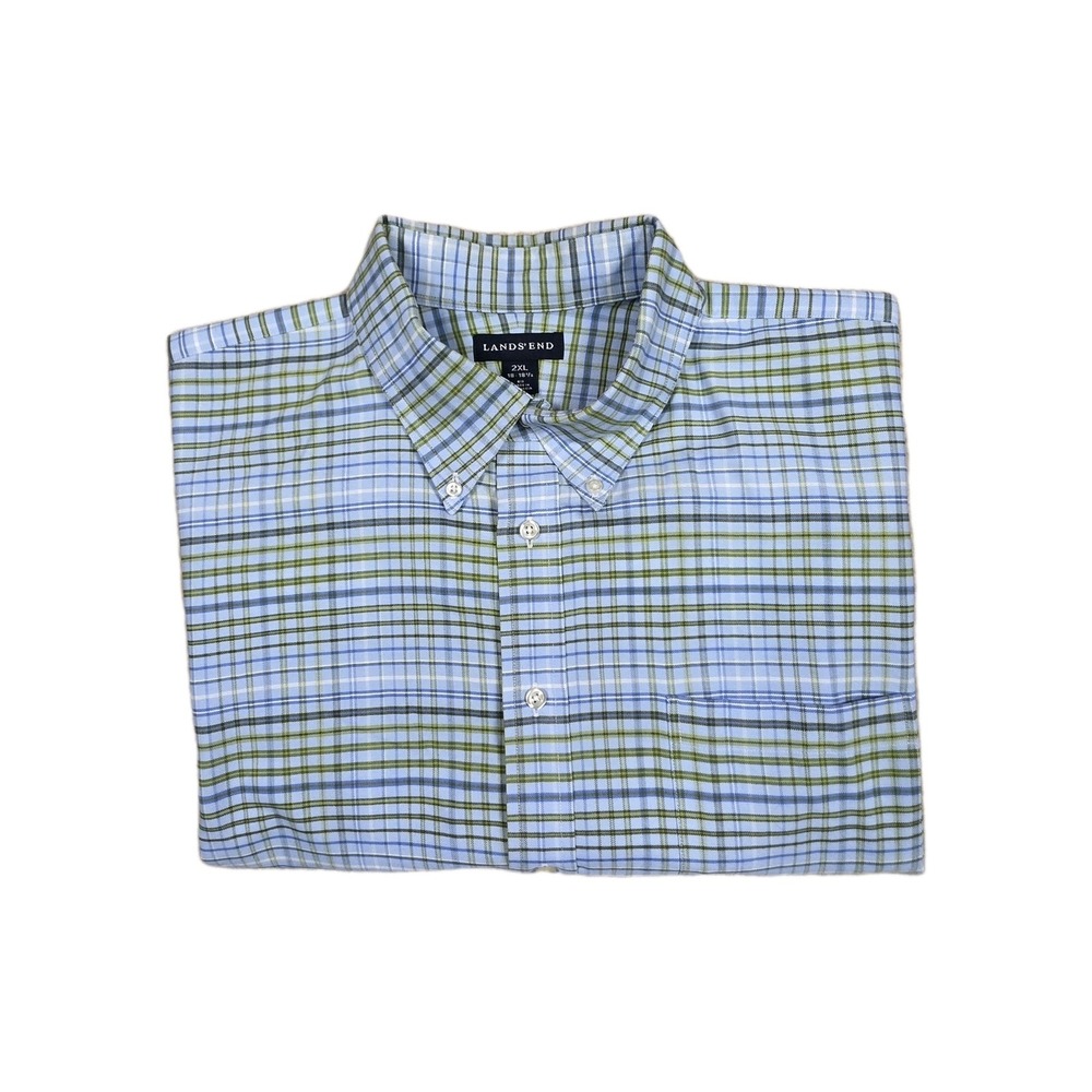 Lands End Mens‎ Button Down Shirt Size 2XL 18-18.5 Multicolor Check Long Sleeve